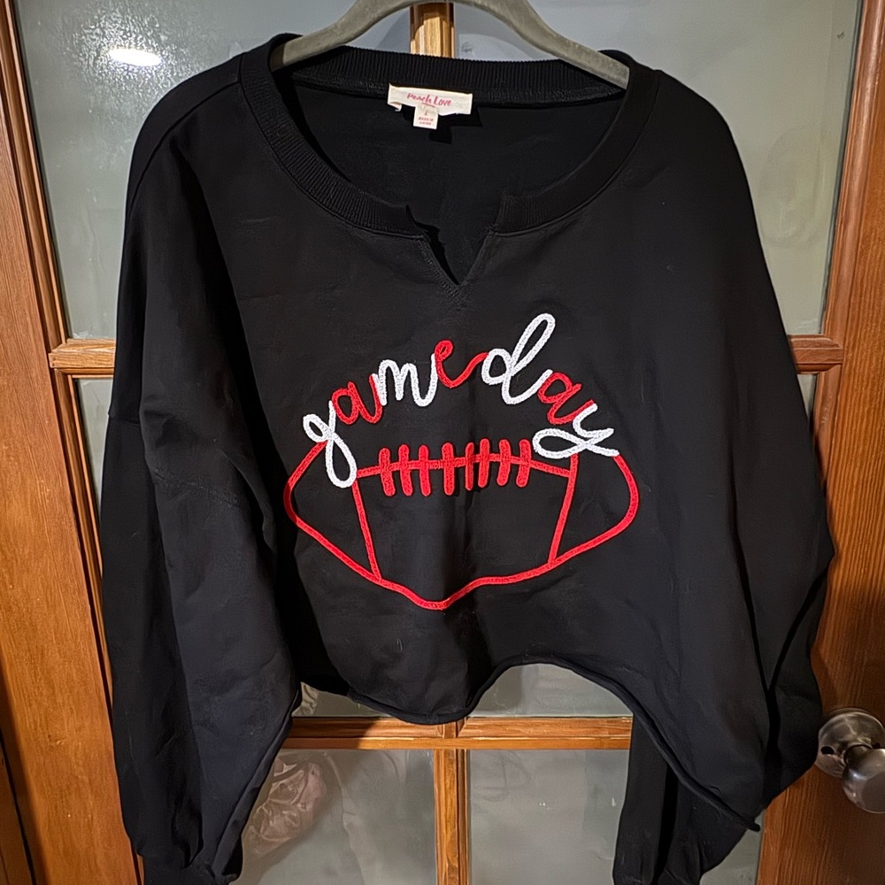 Peach Love Game Day Football Cropped Sweatshirt Small